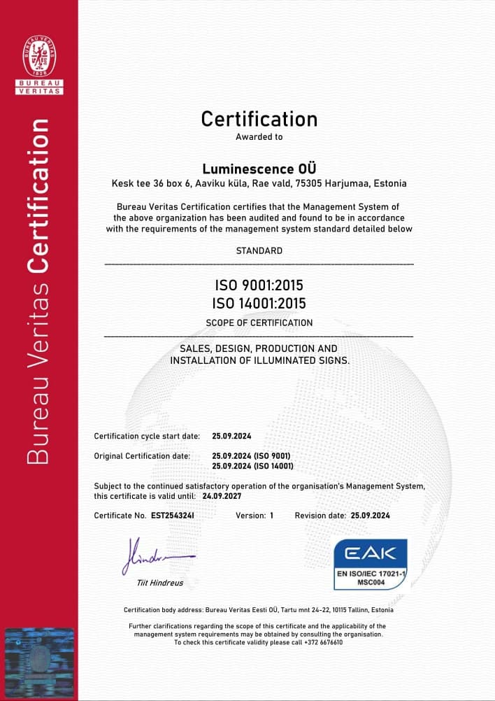 ISO 9001 and ISO 14001 certificate